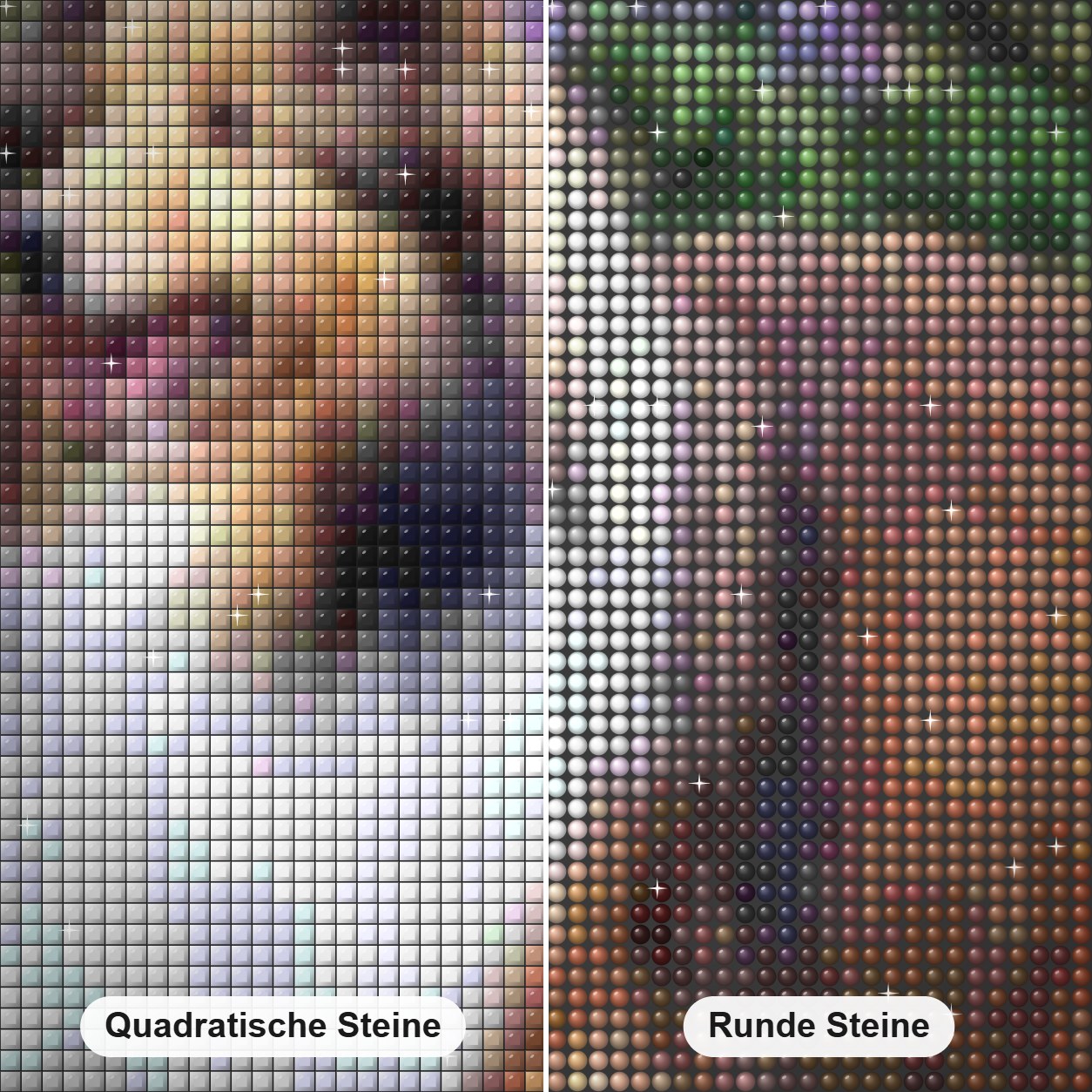 Sheltie Diamond Painting Nahaufnahme mit quadratischen und runden Steinen