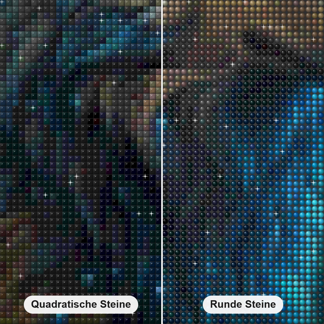 Leiser Pirschjäger des Waldes Diamond Painting Nahaufnahme mit quadratischen und runden Steinen