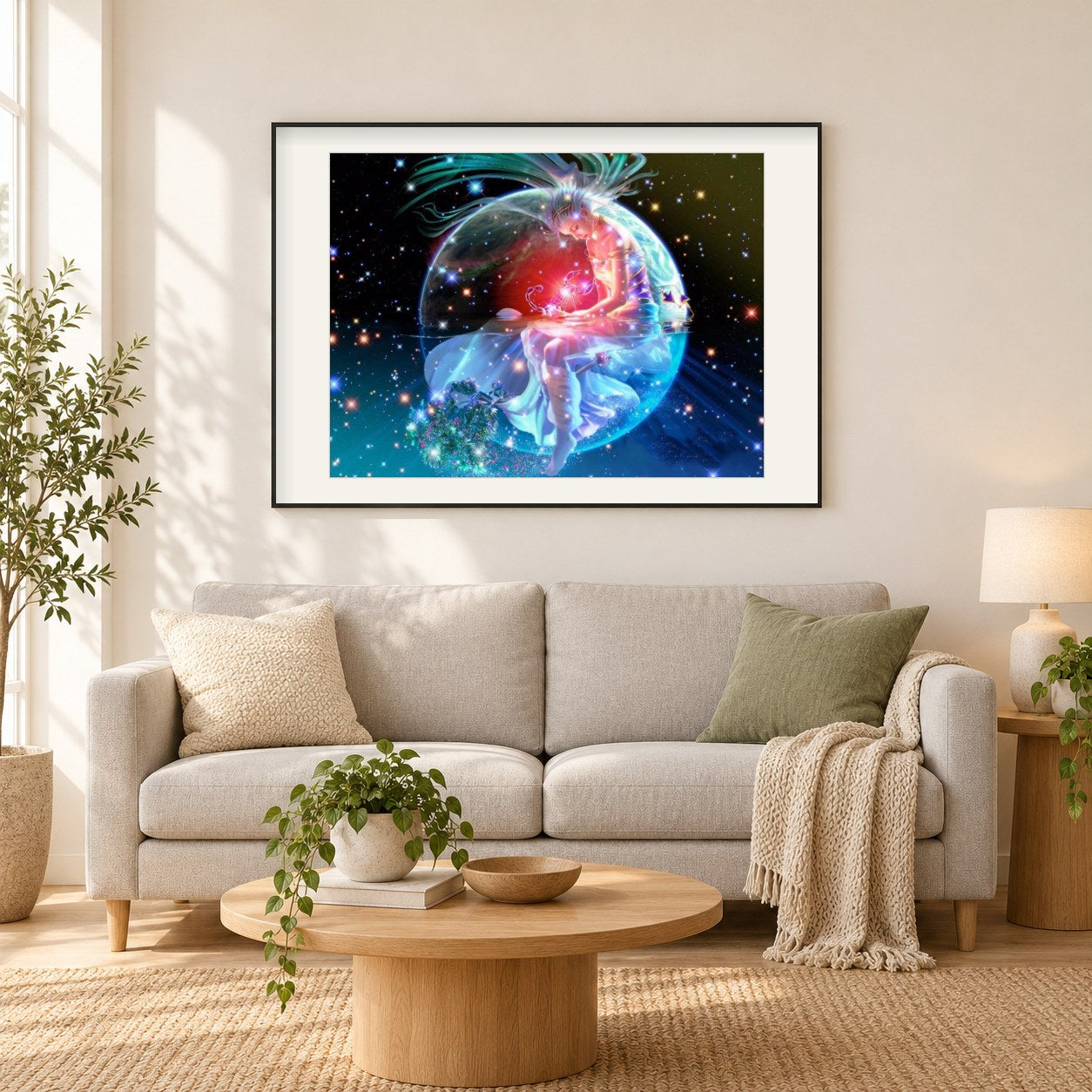 Skorpion Tierkreis als gerahmtes Diamond Painting im Wohnzimmer