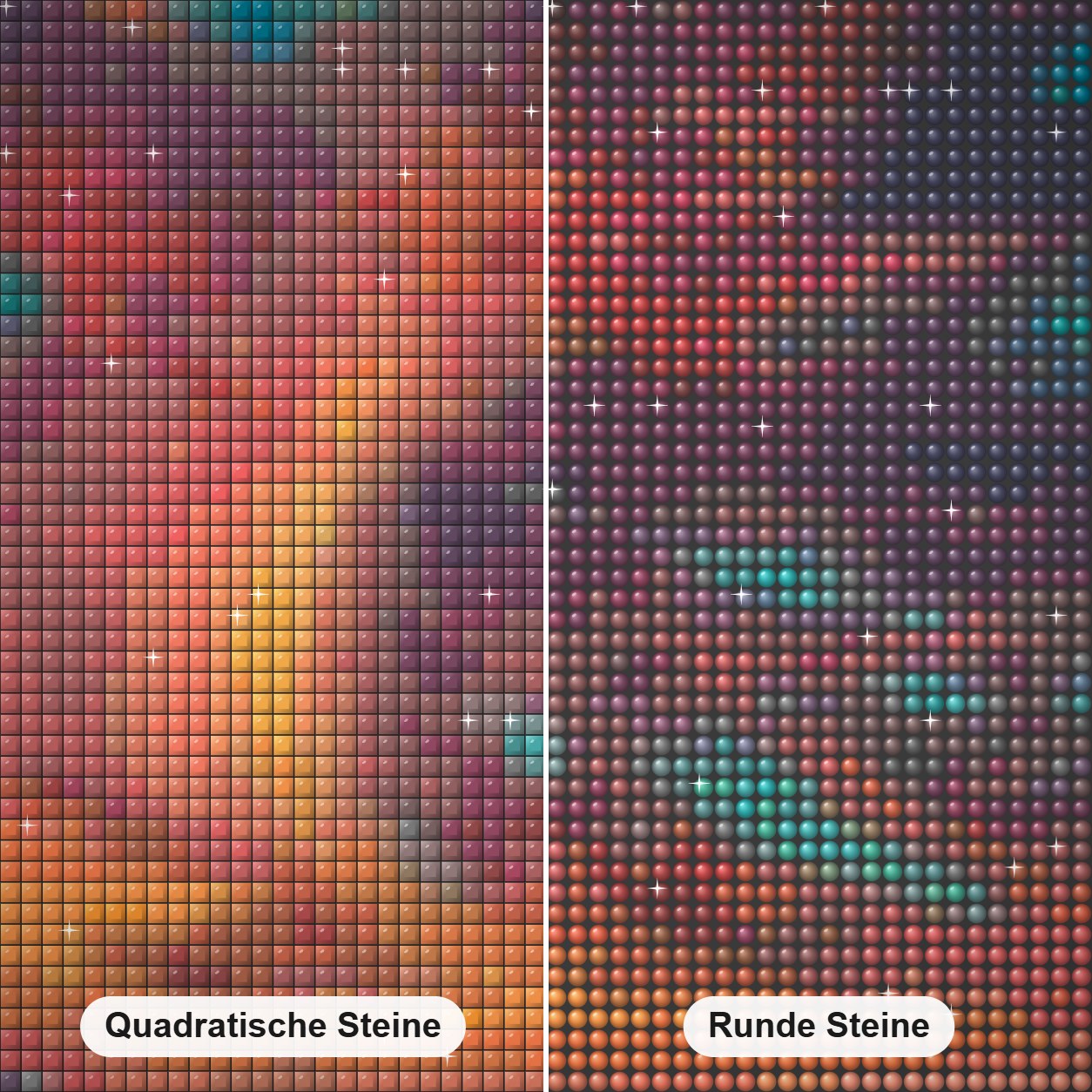 Himmelsleiter - Kunst des Jonn Einerssen Diamond Painting Nahaufnahme mit quadratischen und runden Steinen