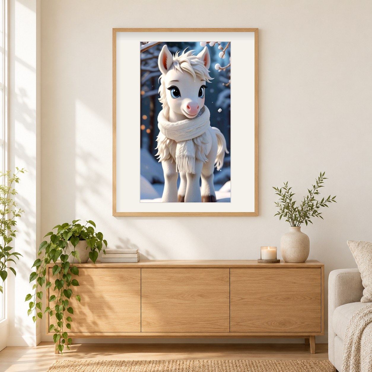 Kleiner Stepper, kleines Pferd als gerahmtes Diamond Painting im Wohnzimmer