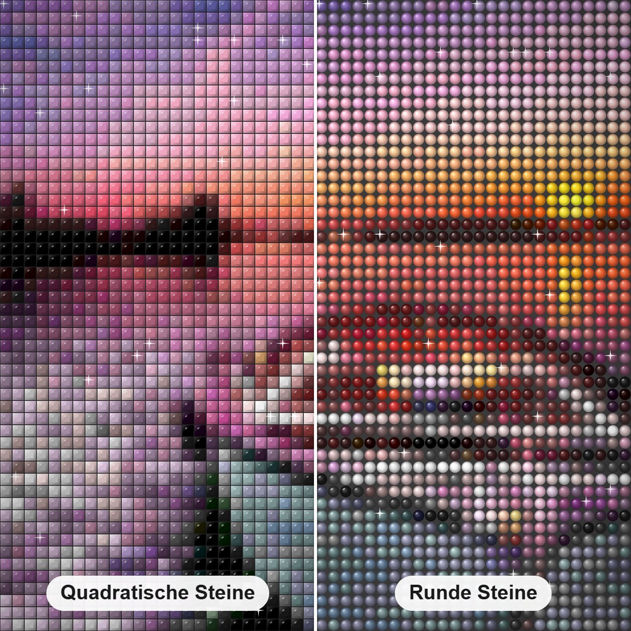 Sonnenuntergang & Boot Diamond Painting Nahaufnahme mit quadratischen und runden Steinen