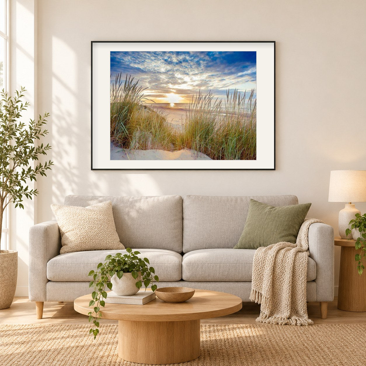 Sonnenuntergang Landschaft als gerahmtes Diamond Painting im Wohnzimmer