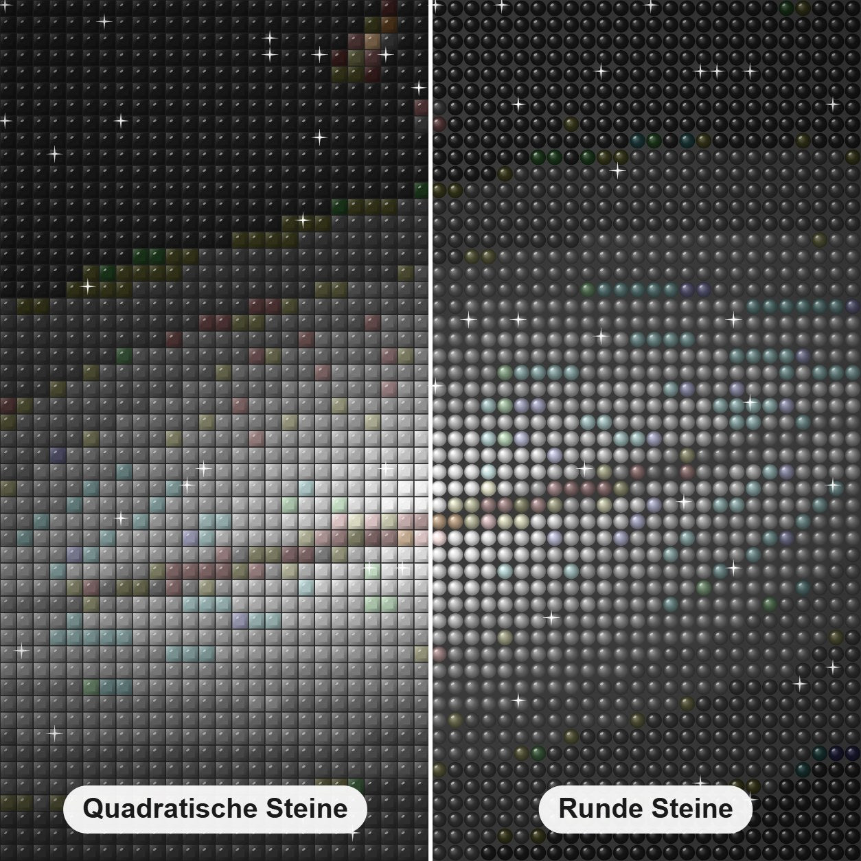 Spiralgalaxie in Verkleidung Diamond Painting Nahaufnahme mit quadratischen und runden Steinen