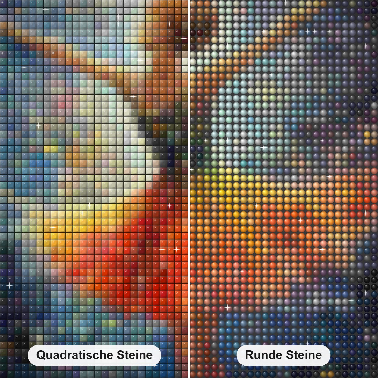Splatter the Happiness Diamond Painting Nahaufnahme mit quadratischen und runden Steinen