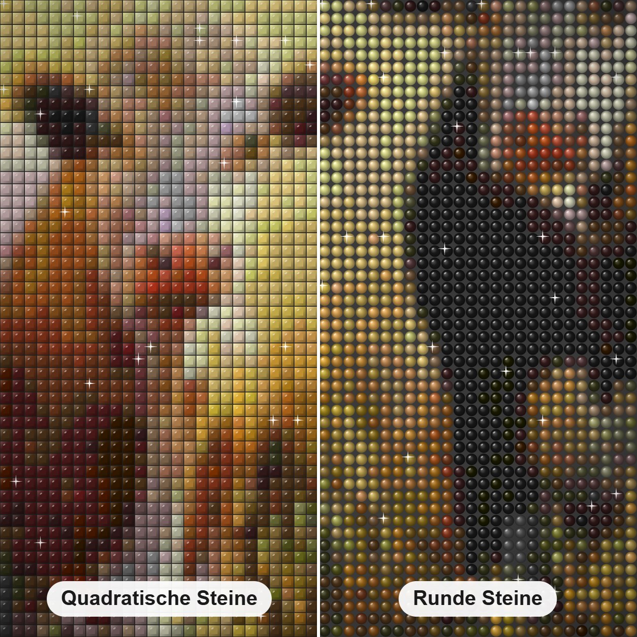 SplenderIn das Gras - Kunst des Linda Wilder Diamond Painting Nahaufnahme mit quadratischen und runden Steinen