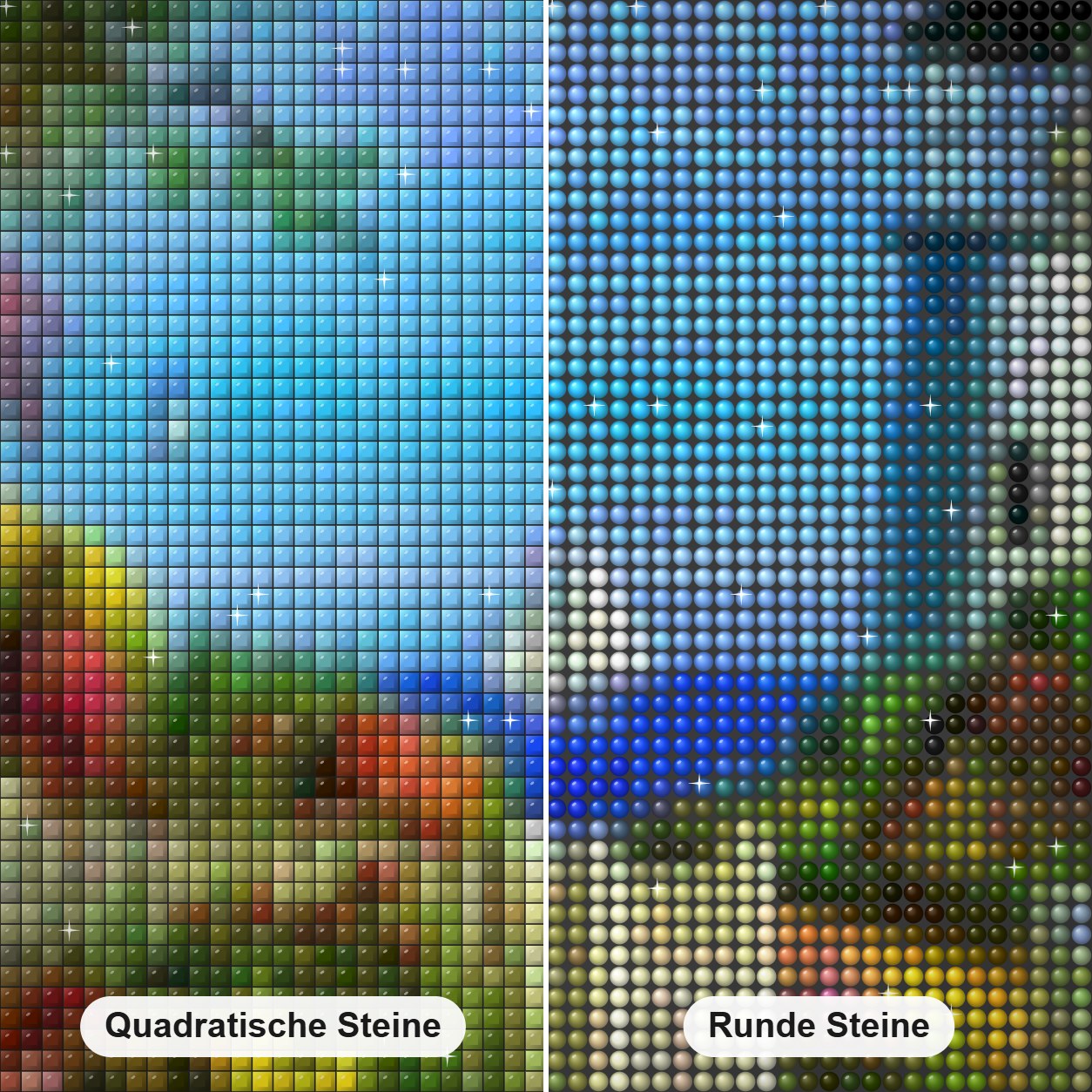 Spring Point Sims Leuchtturm Diamond Painting Nahaufnahme mit quadratischen und runden Steinen
