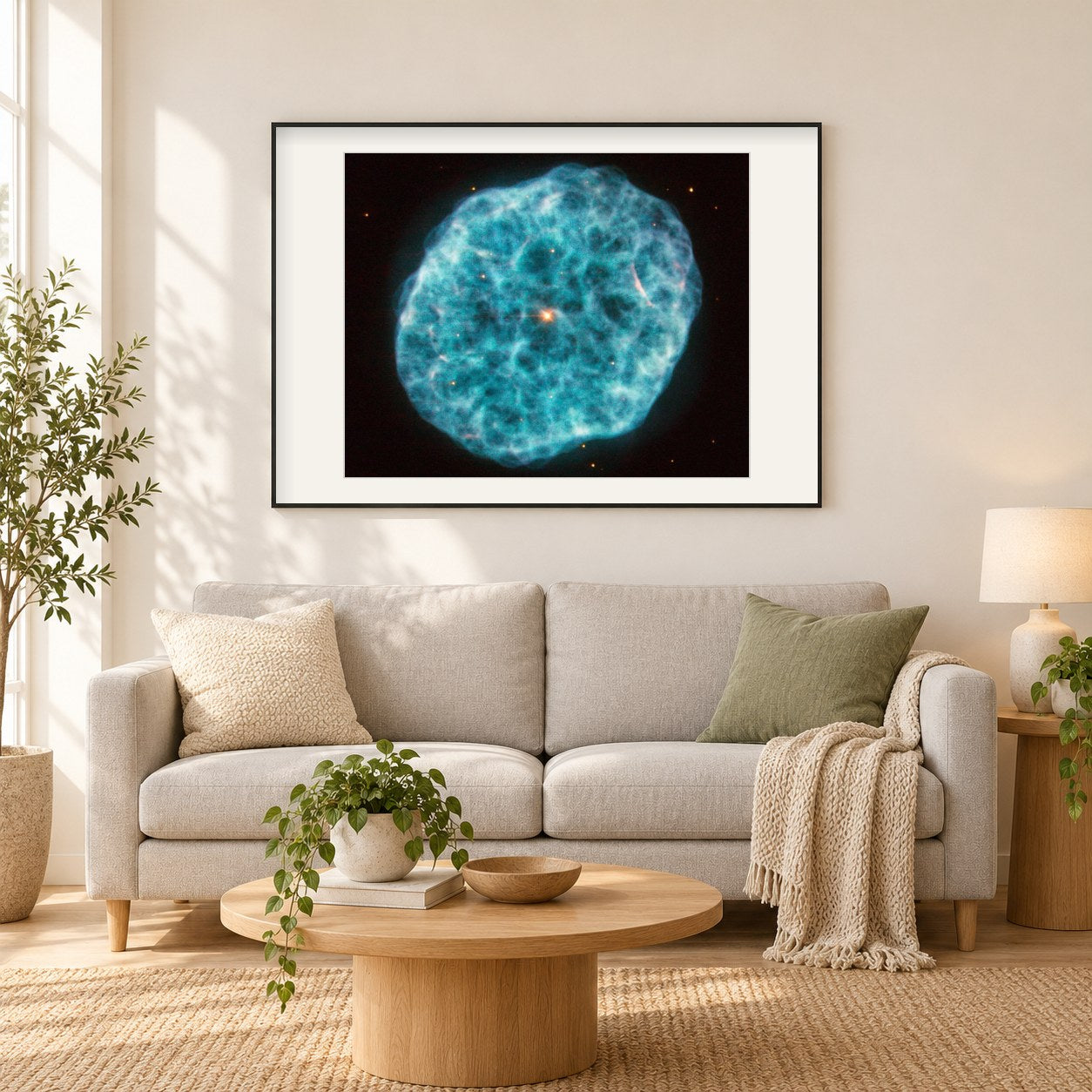 sprudelnd nebula als gerahmtes Diamond Painting im Wohnzimmer