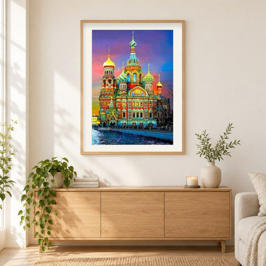 St. Petersburg Kathedrale Moskau als gerahmtes Diamond Painting im Wohnzimmer