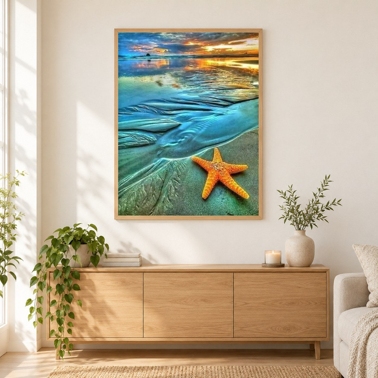 Sternfisch als gerahmtes Diamond Painting im Wohnzimmer