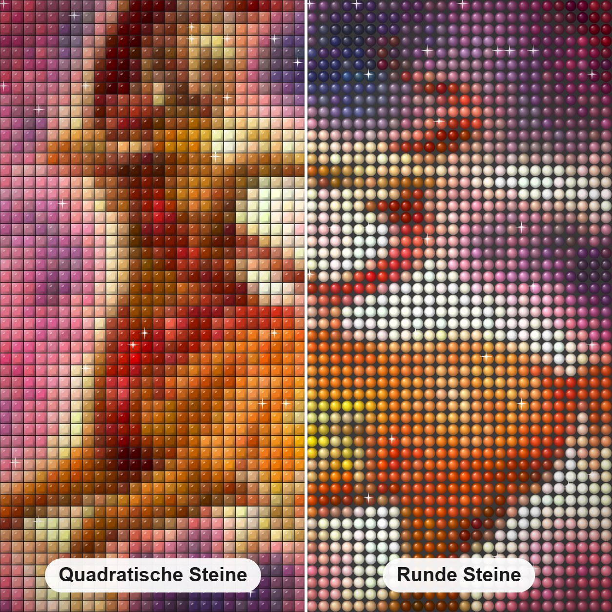 Sternzeichen Schütze Diamond Painting Nahaufnahme mit quadratischen und runden Steinen