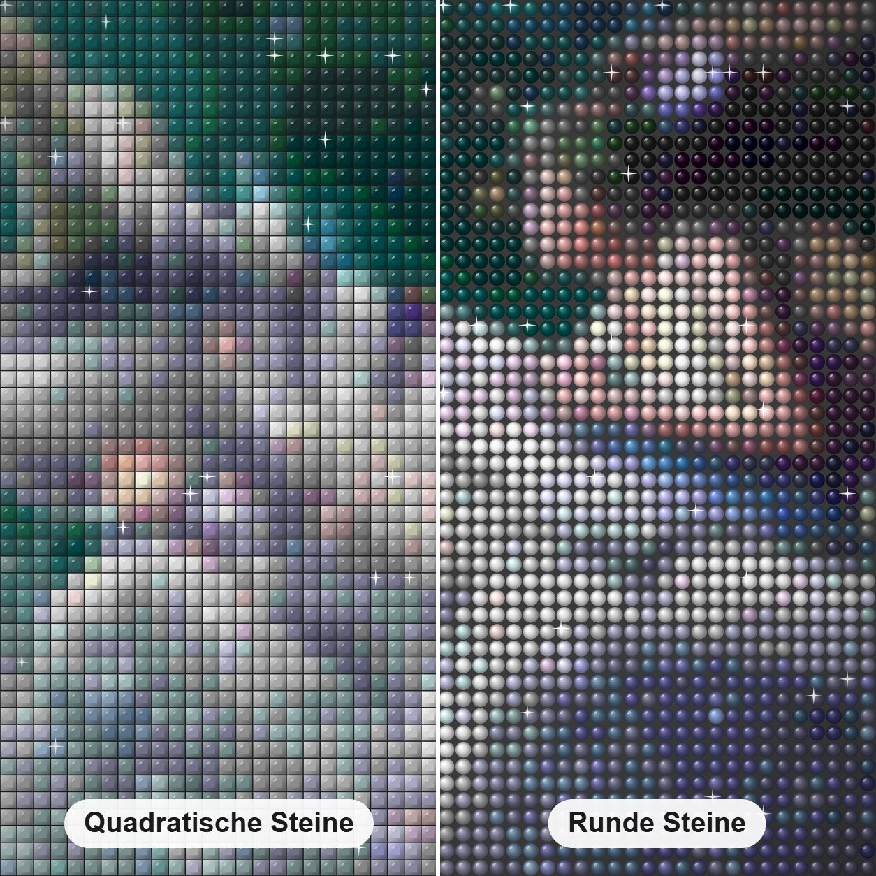 Stier Tierkreis Diamond Painting Nahaufnahme mit quadratischen und runden Steinen