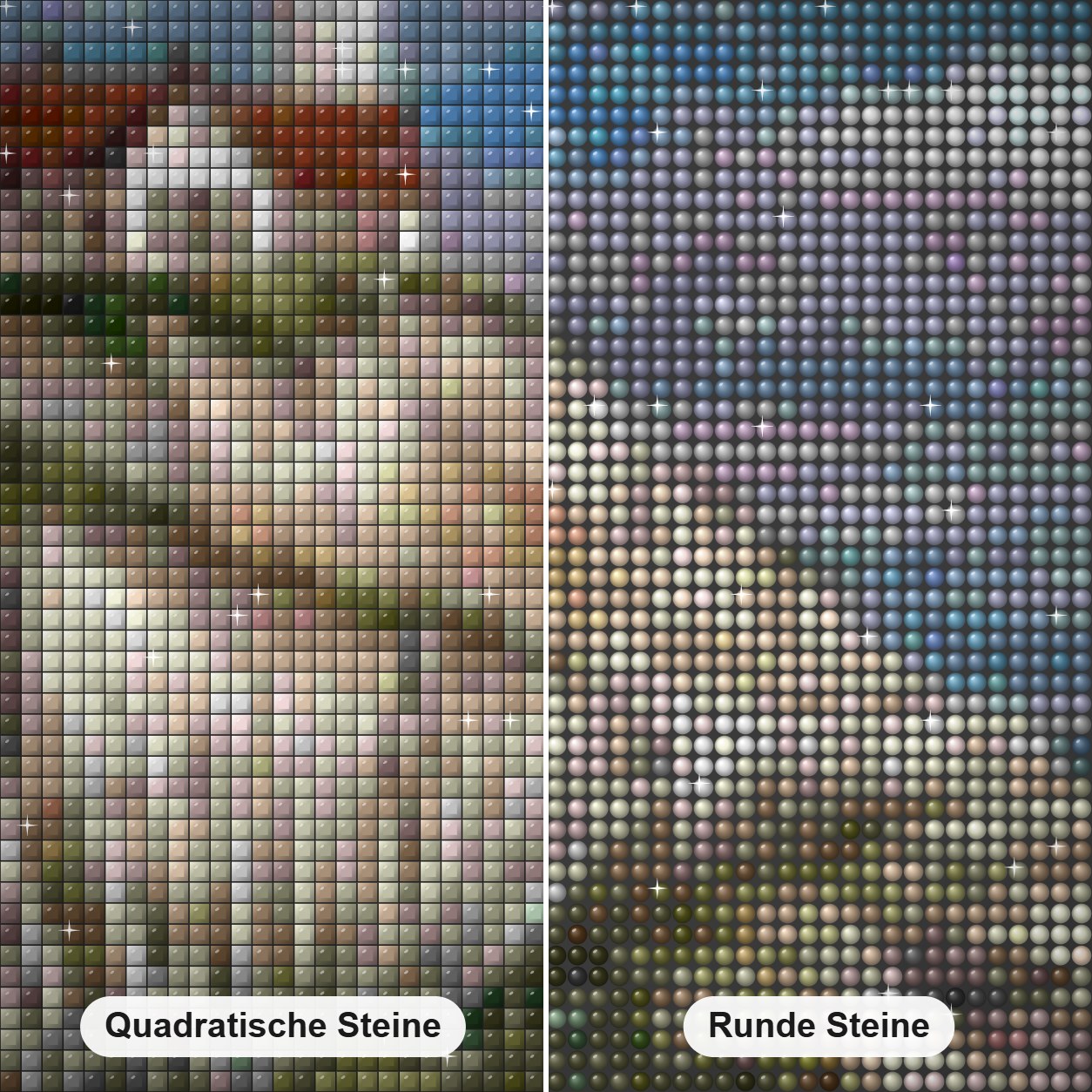 Strand Leuchtturm Diamond Painting Nahaufnahme mit quadratischen und runden Steinen