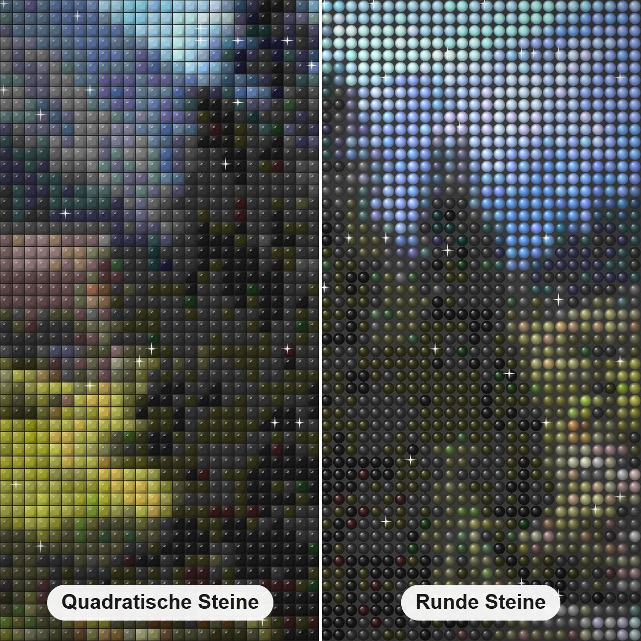 Streamside Mountain Chalet - Kunst des Denise Dundon Diamond Painting Nahaufnahme mit quadratischen und runden Steinen