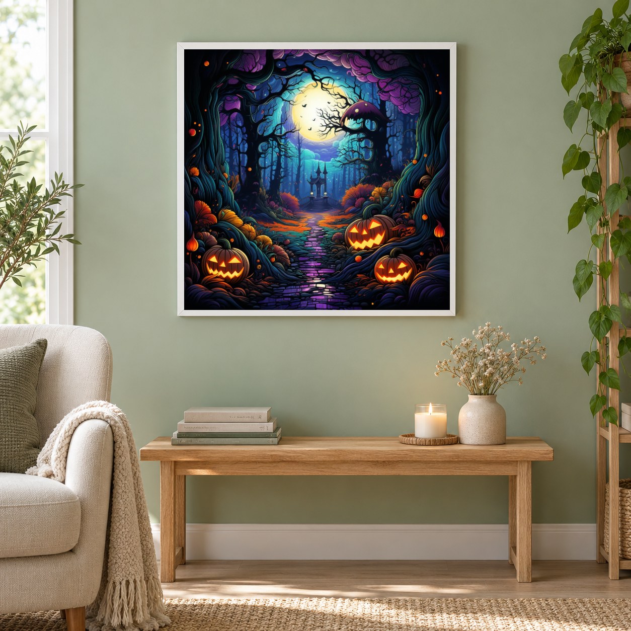 Spaziergang durch Halloween Town als gerahmtes Diamond Painting im Wohnzimmer