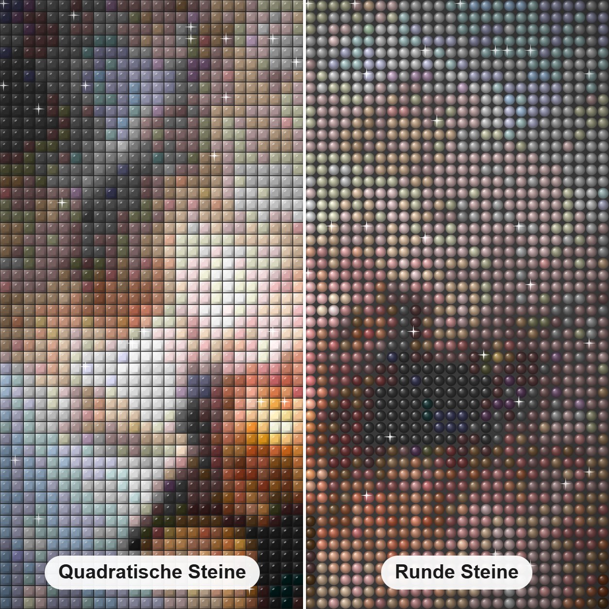 Stürmische See im Schützen Diamond Painting Nahaufnahme mit quadratischen und runden Steinen