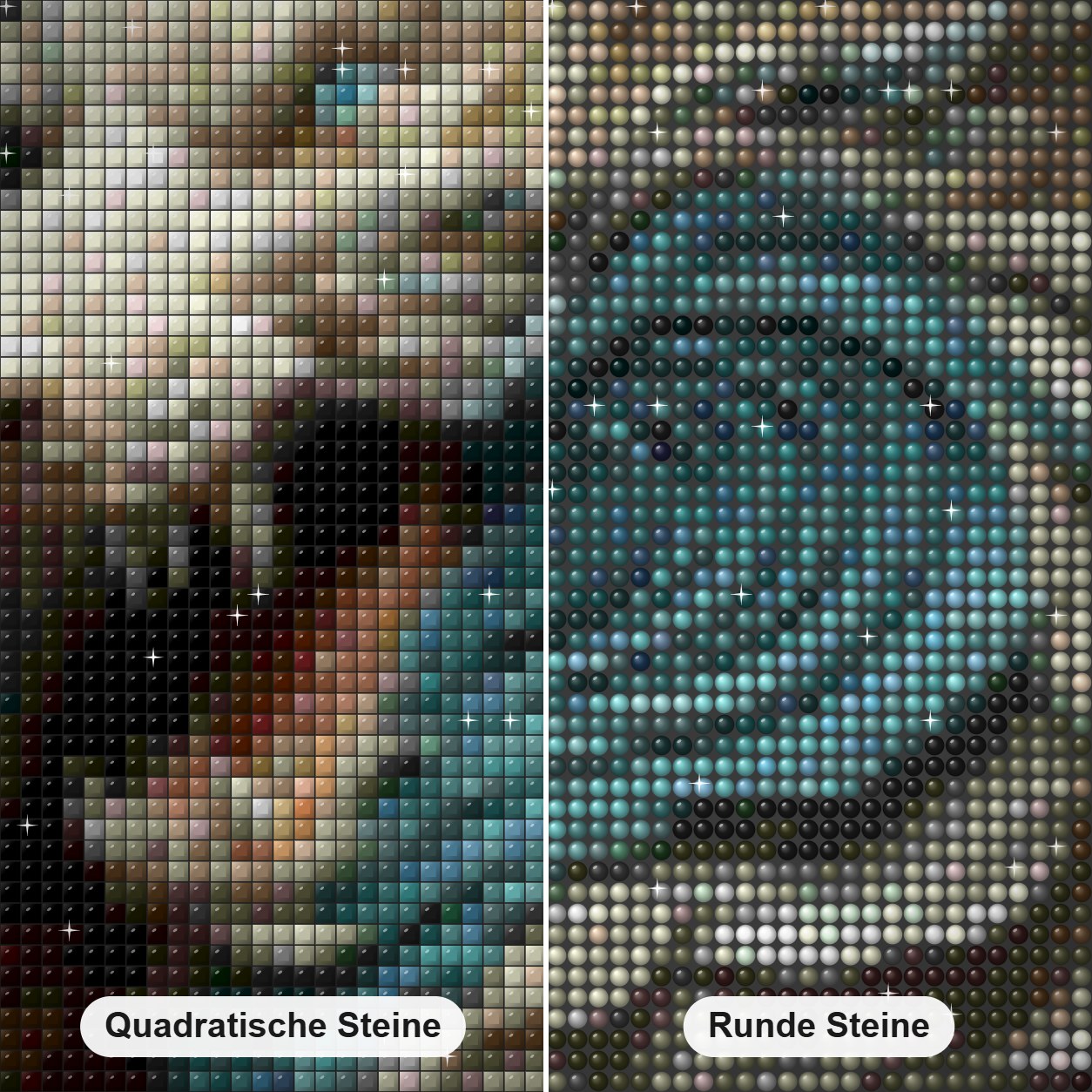Stilisierter Cartoon-Drache - Diamantkunst Diamond Painting Nahaufnahme mit quadratischen und runden Steinen