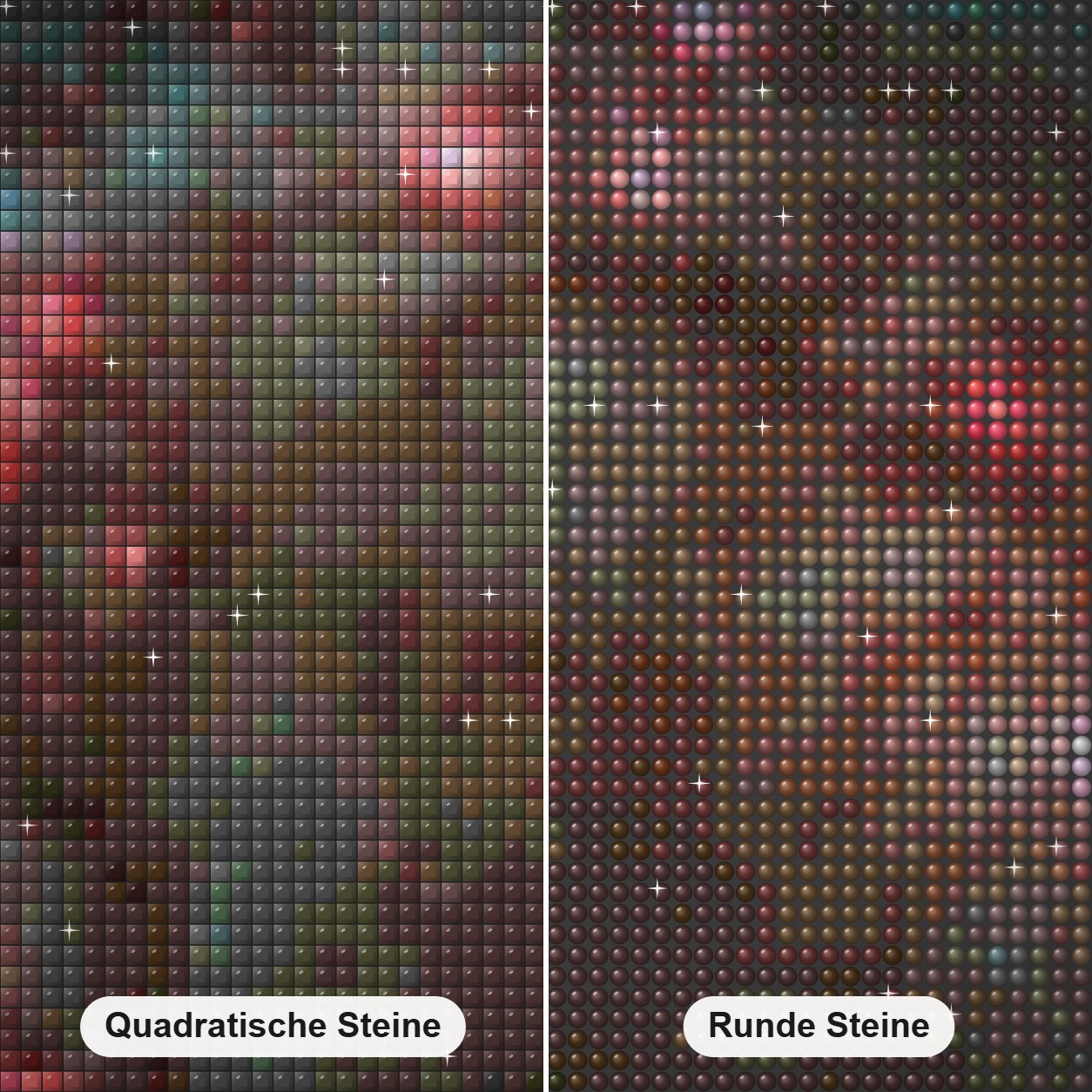 Südliche Windrad Galaxie Diamond Painting Nahaufnahme mit quadratischen und runden Steinen