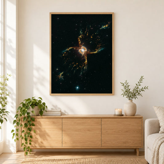 Südlicher Krebsnebel als gerahmtes Diamond Painting im Wohnzimmer