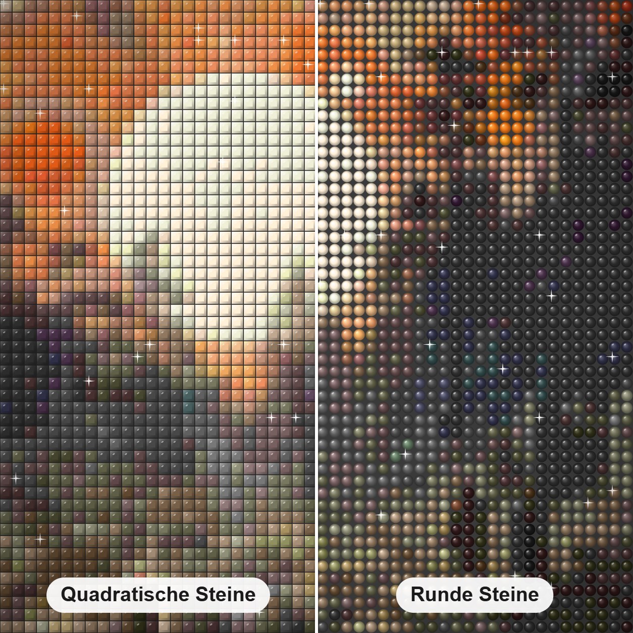 Sonnenaufgang über dem See – Diamantkunst Diamond Painting Nahaufnahme mit quadratischen und runden Steinen
