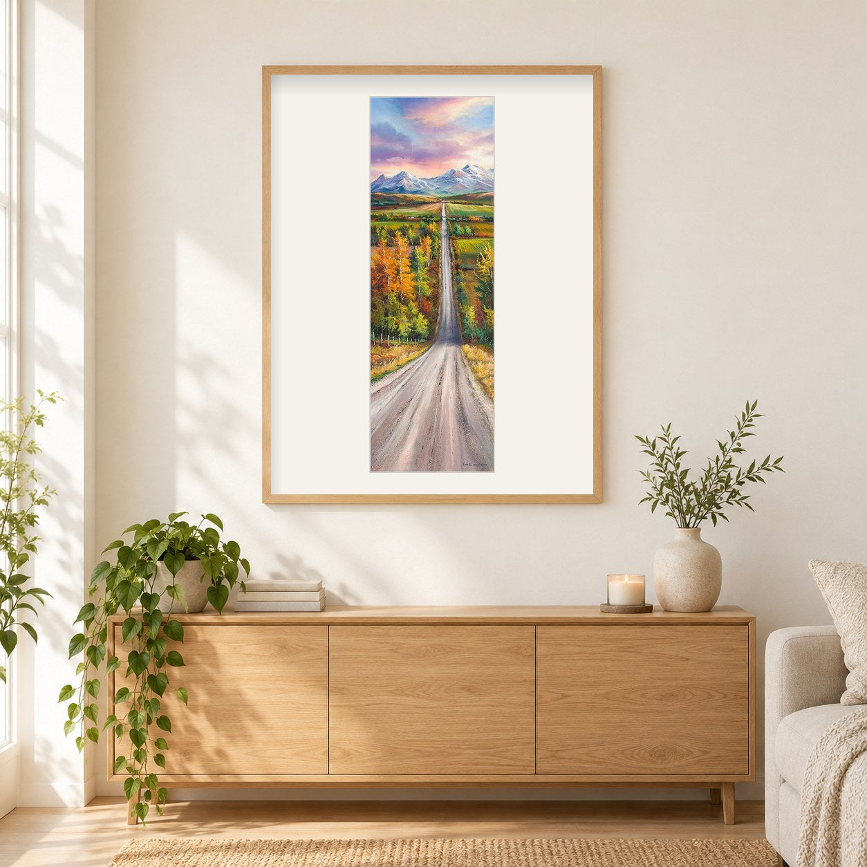 Sonntagsfahrt - Kunst des Jonn Einerssen als gerahmtes Diamond Painting im Wohnzimmer