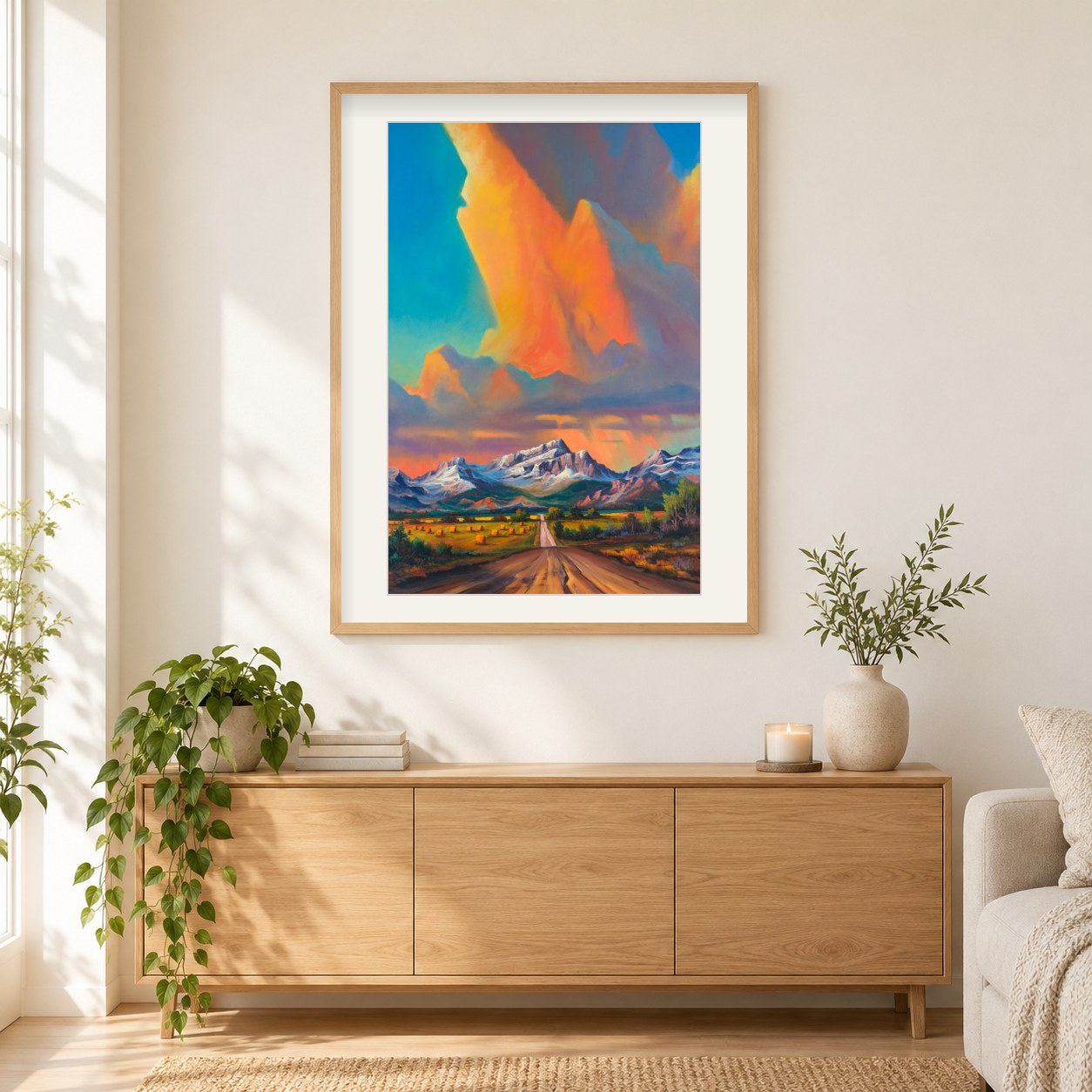 Sonntagsfahrt - Kunst des Jonn Einerssen als gerahmtes Diamond Painting im Wohnzimmer