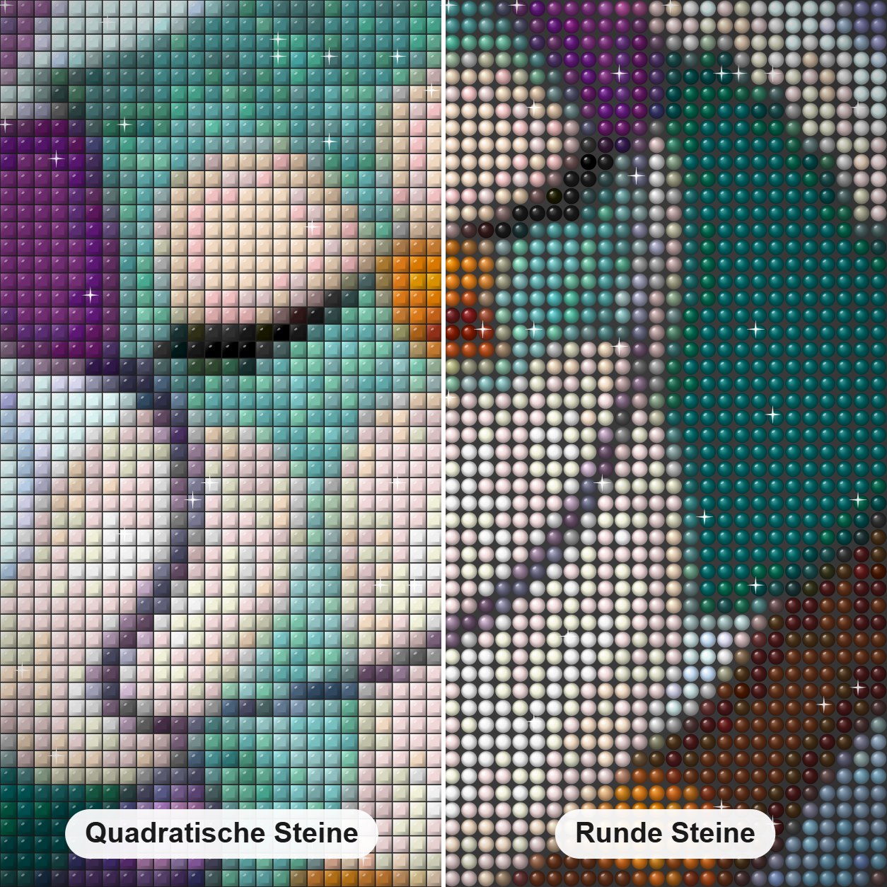Süße Eule, die Musik hört Diamond Painting Nahaufnahme mit quadratischen und runden Steinen