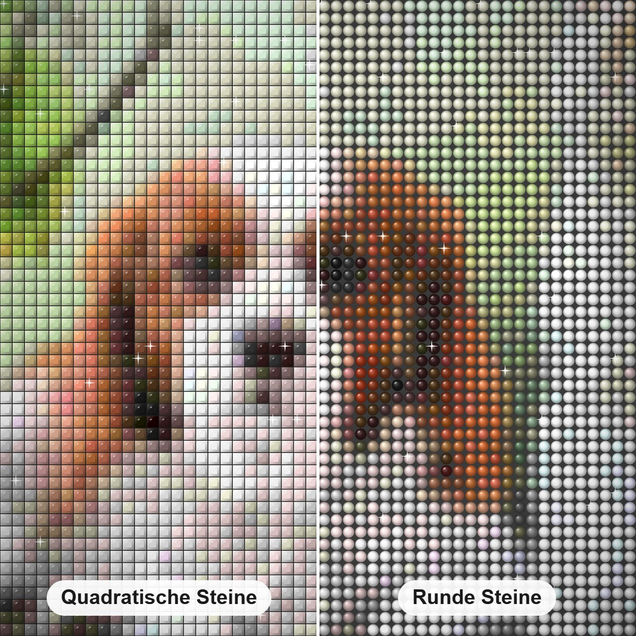 Süße Hunde & Weintraube Diamond Painting Nahaufnahme mit quadratischen und runden Steinen