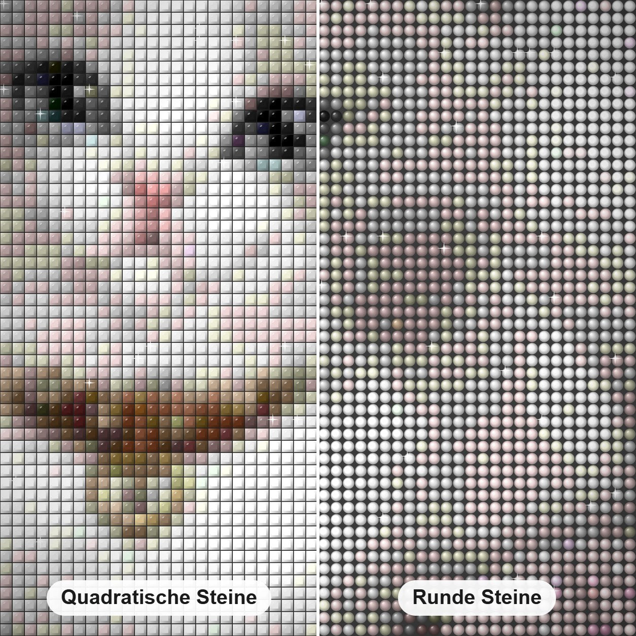 Süße Katze mit Wollknäuel Diamond Painting Nahaufnahme mit quadratischen und runden Steinen