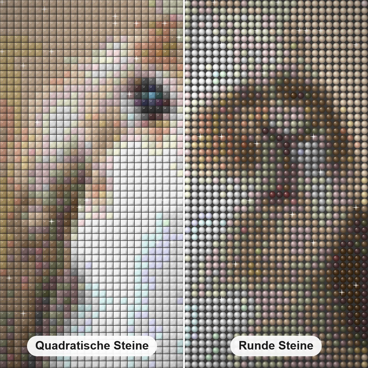 Süßer Hase Diamond Painting Nahaufnahme mit quadratischen und runden Steinen