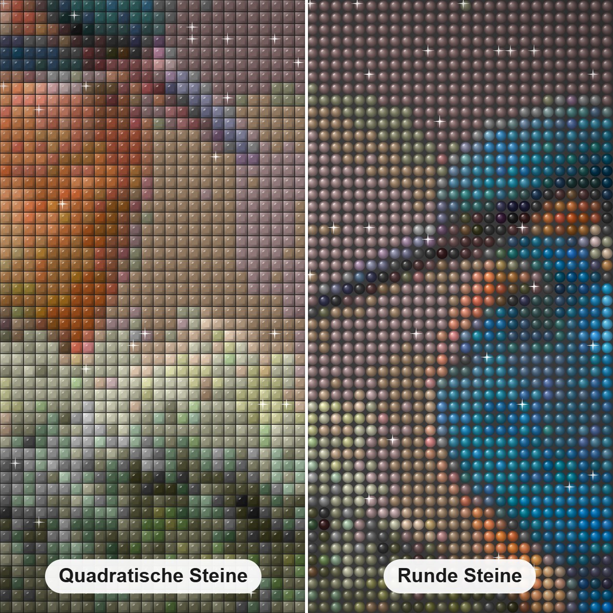 Süßes Eisvogelpaar Diamond Painting Nahaufnahme mit quadratischen und runden Steinen