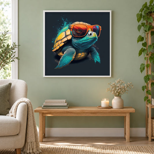 Schwimmen Sie mit Stil als gerahmtes Diamond Painting im Wohnzimmer