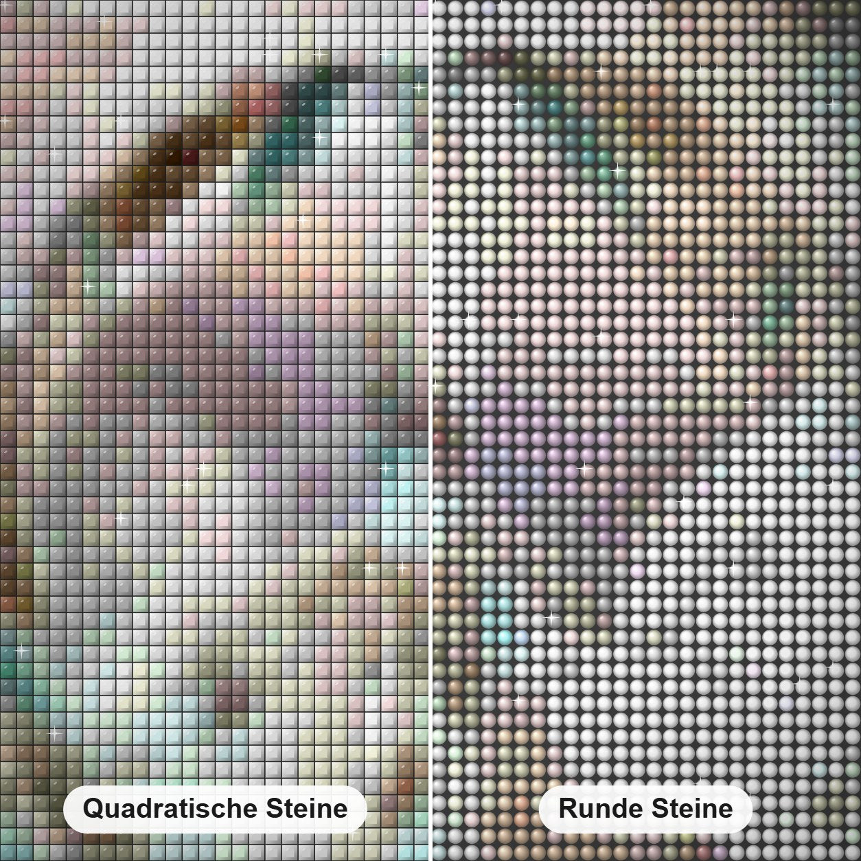 Tauben träumen Fänger Diamond Painting Nahaufnahme mit quadratischen und runden Steinen