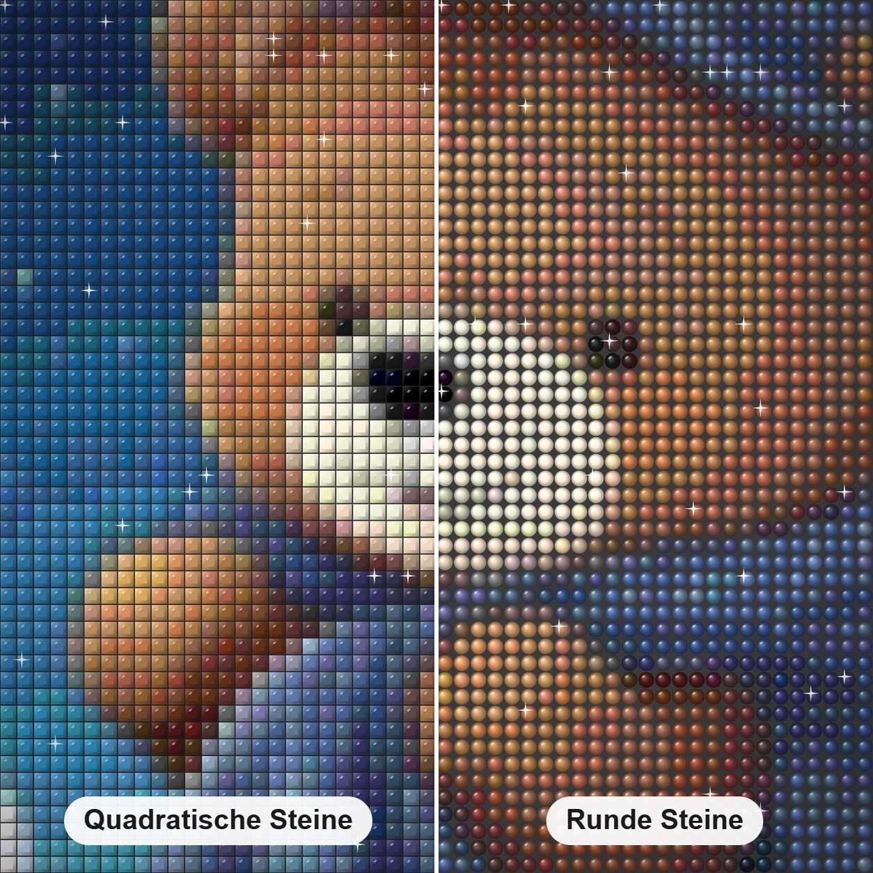 Teddybärs nächtliches Abenteuer Diamond Painting Nahaufnahme mit quadratischen und runden Steinen