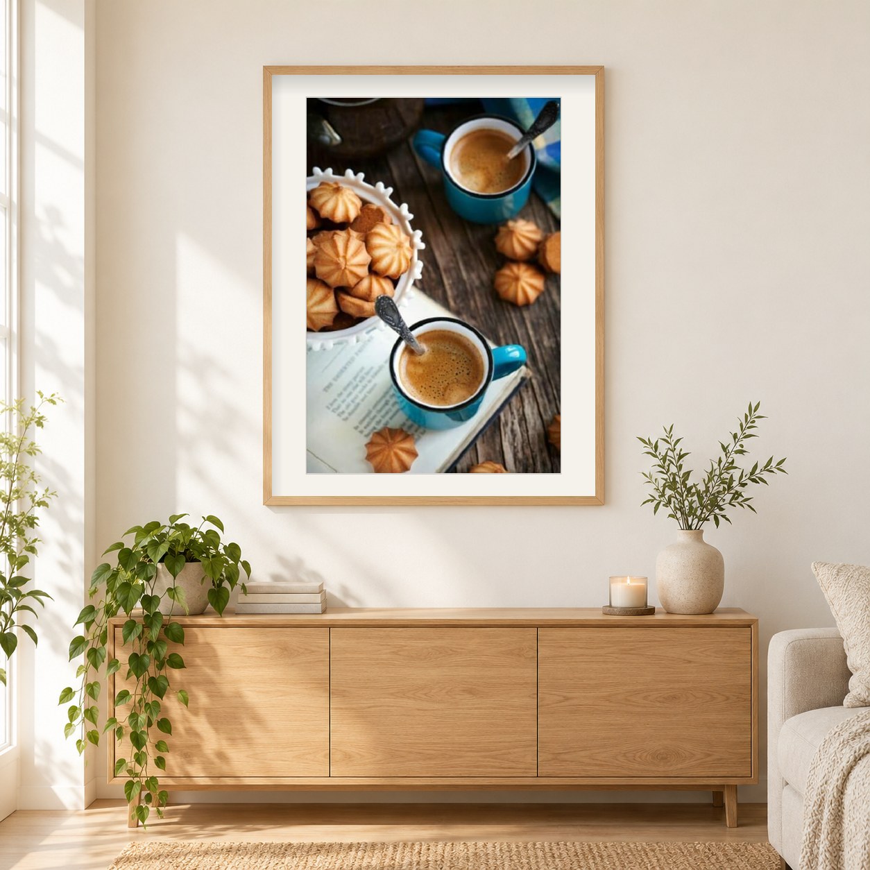Tee Kekse als gerahmtes Diamond Painting im Wohnzimmer