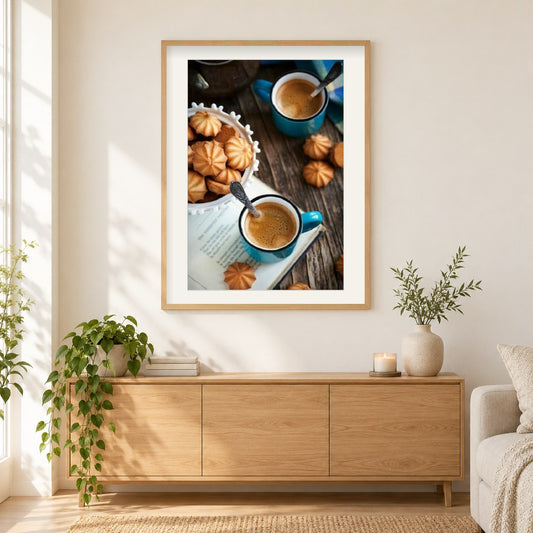 Tee Kekse als gerahmtes Diamond Painting im Wohnzimmer