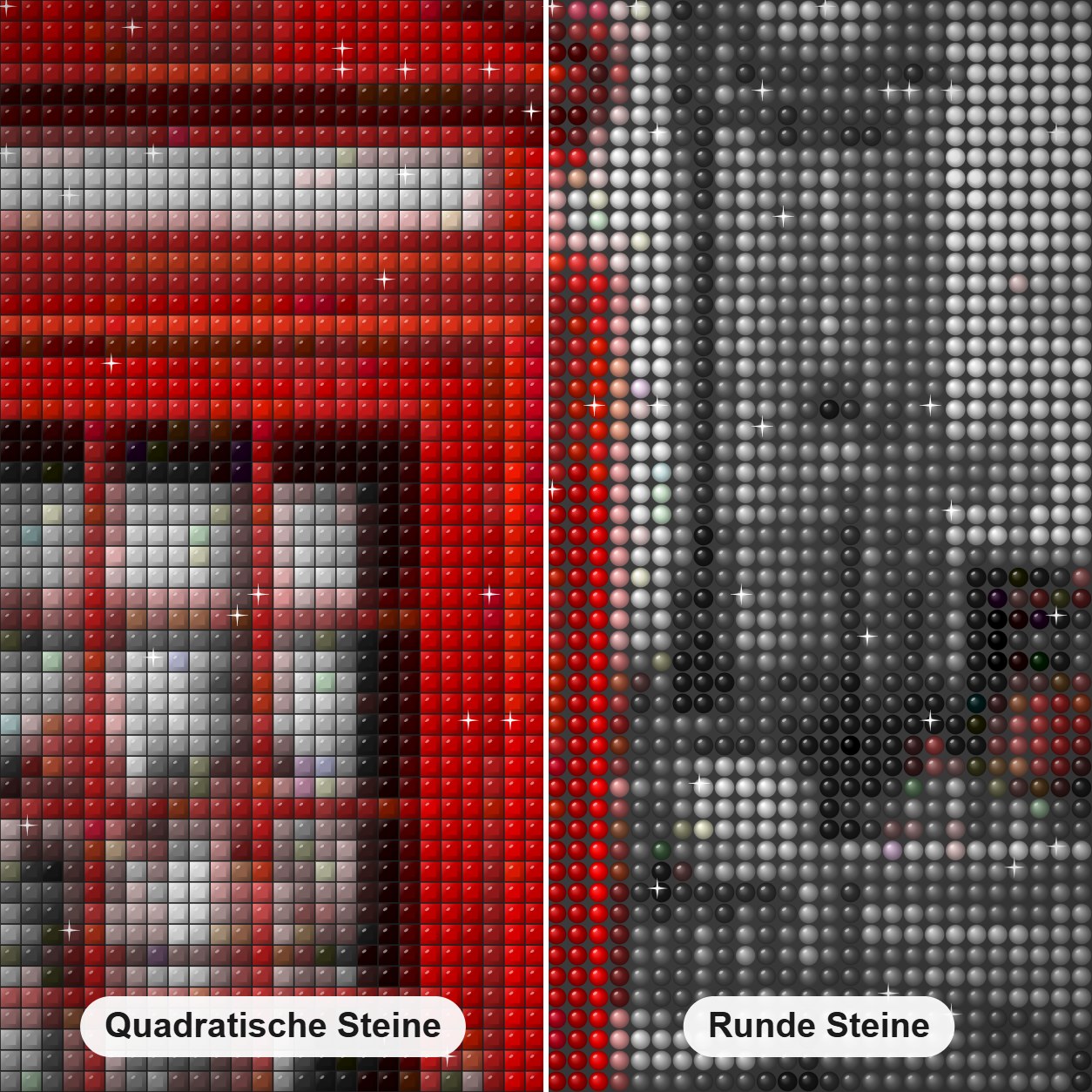 Telefonzelle in London Diamond Painting Nahaufnahme mit quadratischen und runden Steinen