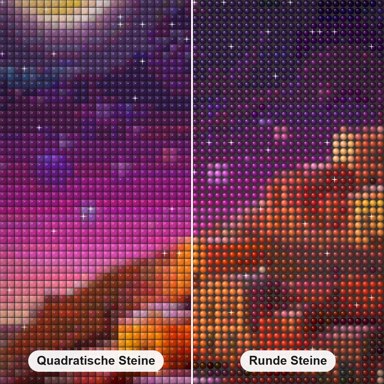 Die erstaunliche Bergstadt Diamond Paintings Diamond Painting Nahaufnahme mit quadratischen und runden Steinen