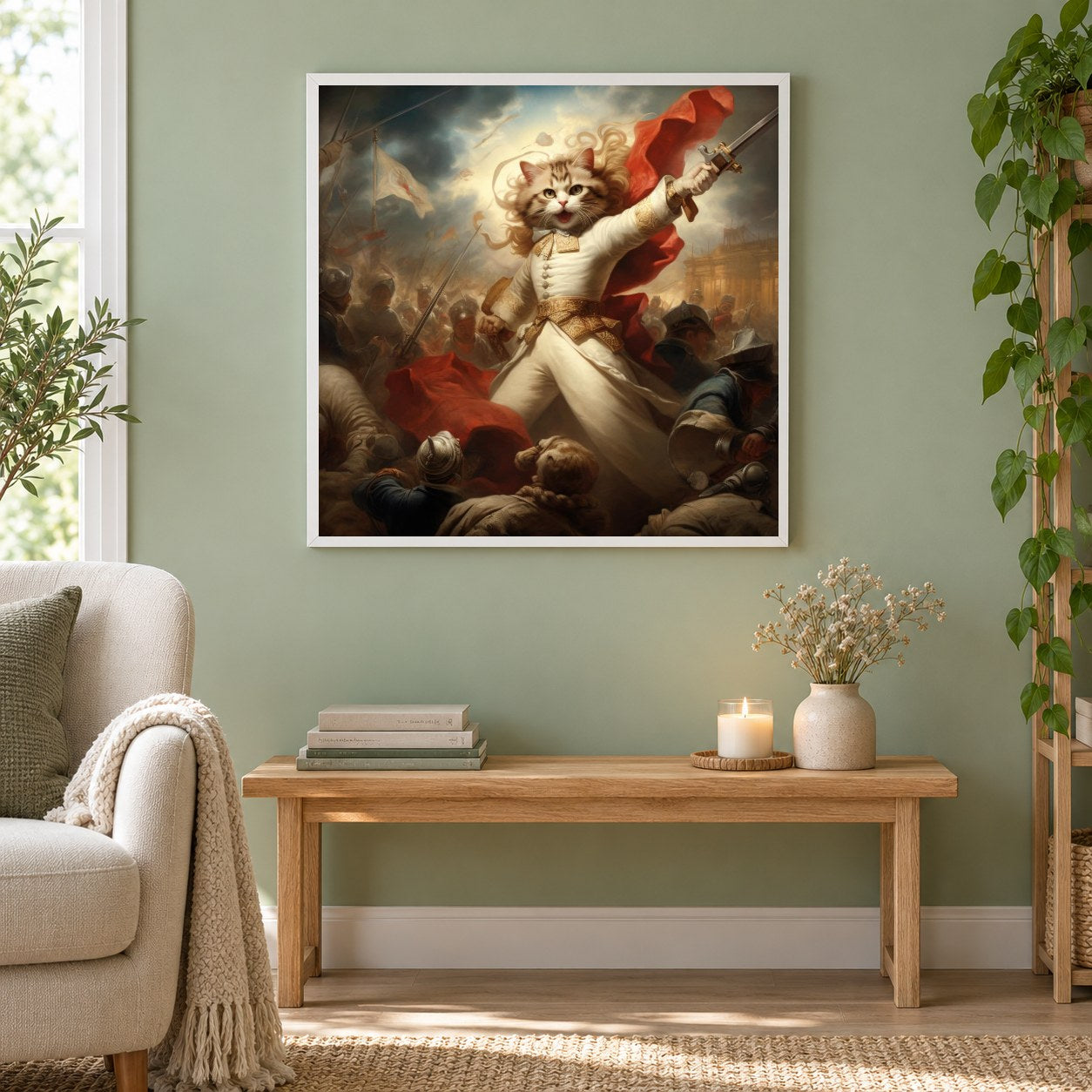 Der Kampf hat gerade erst begonnen als gerahmtes Diamond Painting im Wohnzimmer