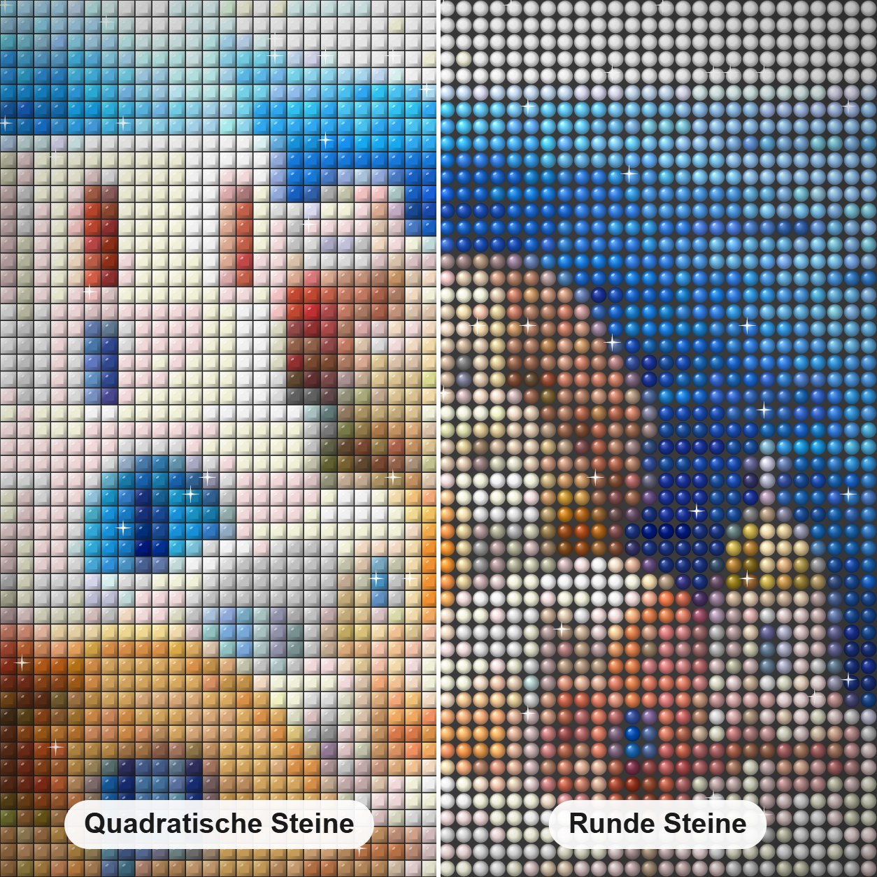 Die Schönheit der Insel Santorin Diamond Painting Nahaufnahme mit quadratischen und runden Steinen