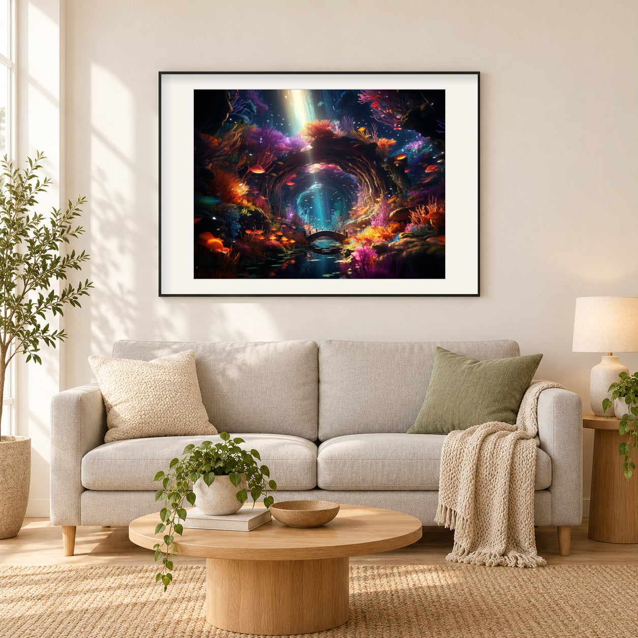 Die Schönheit der Unterwasserwelt als gerahmtes Diamond Painting im Wohnzimmer