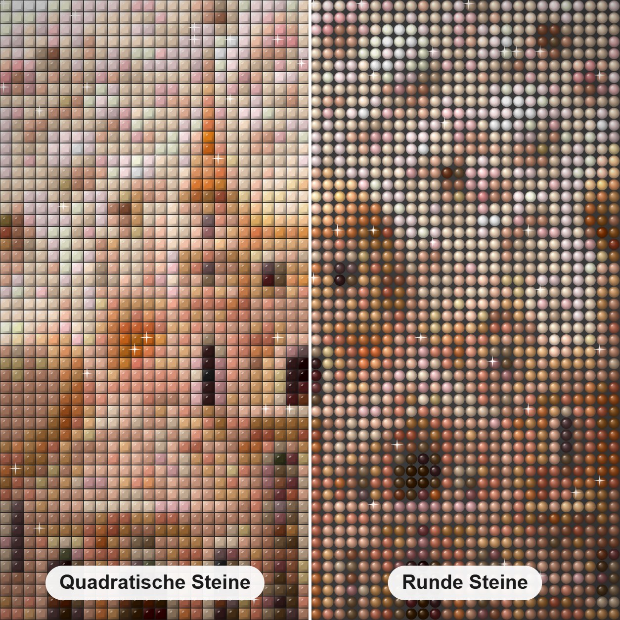 Der Traumpalast Diamond Painting Nahaufnahme mit quadratischen und runden Steinen
