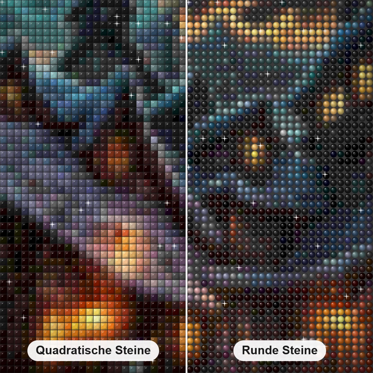 Die eindringliche Aura der mysteriösen Gebäude Diamond Painting Nahaufnahme mit quadratischen und runden Steinen