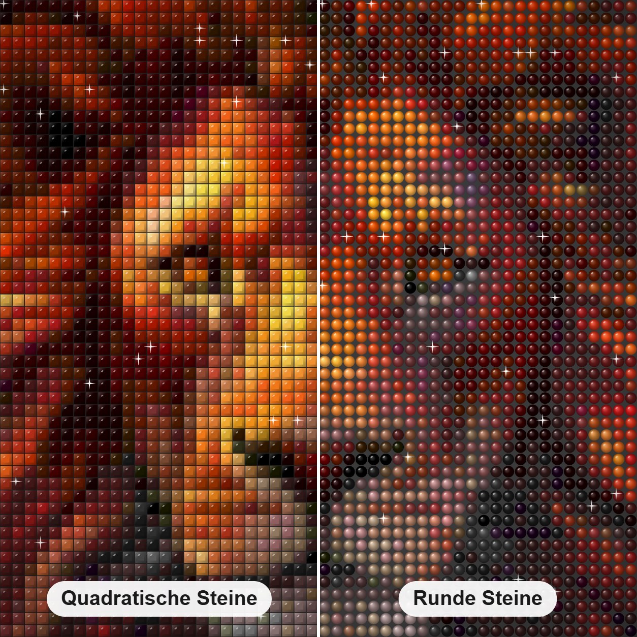 Der leuchtende Löwe als Wächter Diamond Painting Nahaufnahme mit quadratischen und runden Steinen