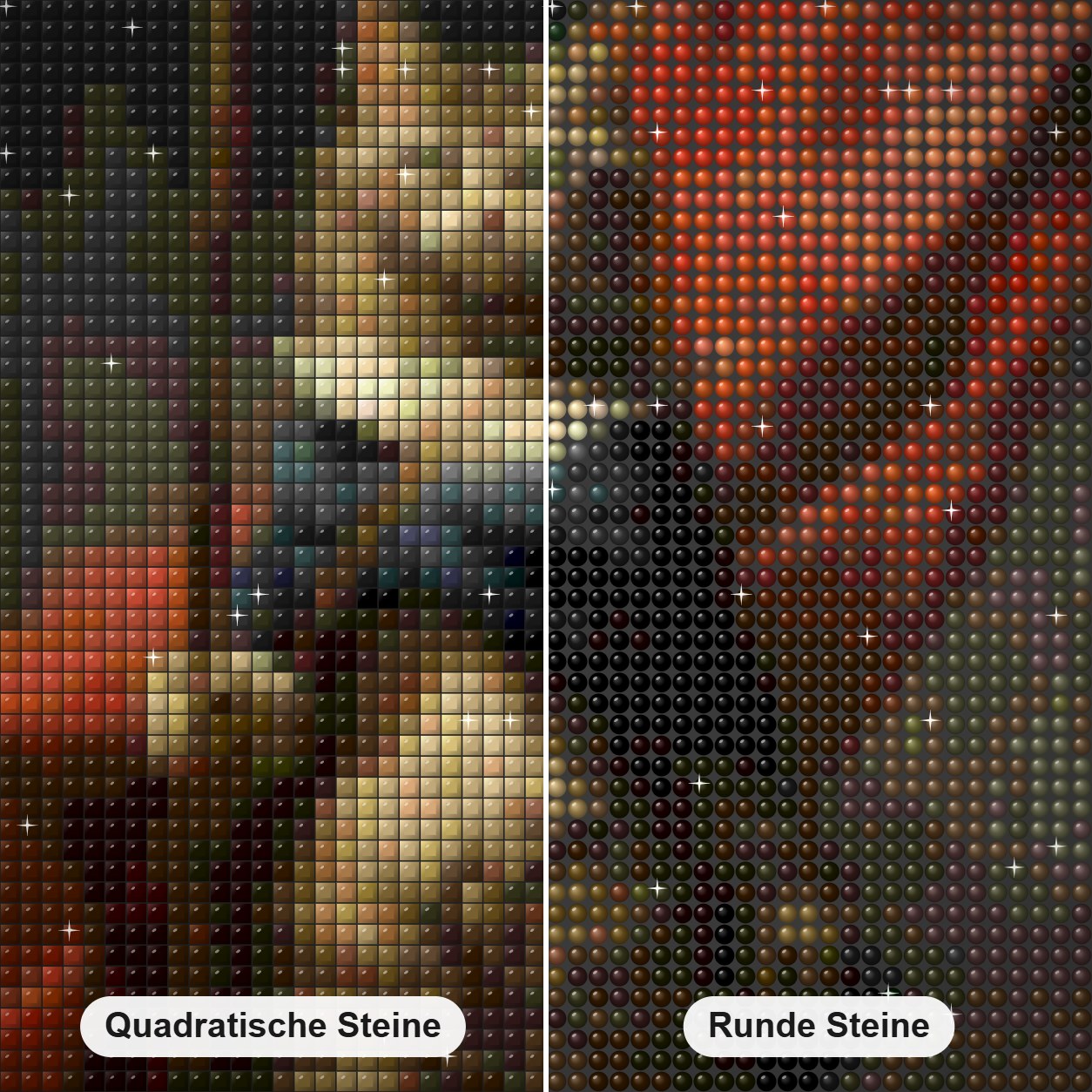 Die majestätische Pfoten-Diamantkunst Diamond Painting Nahaufnahme mit quadratischen und runden Steinen