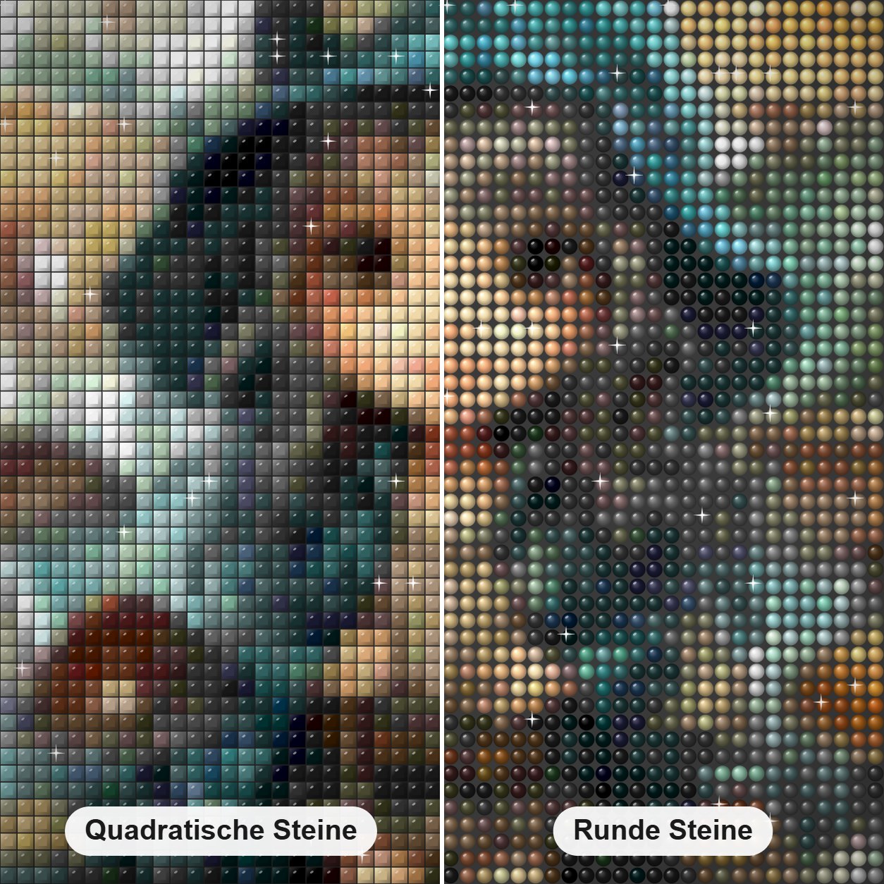 Die Pilzfee Diamond Painting Nahaufnahme mit quadratischen und runden Steinen