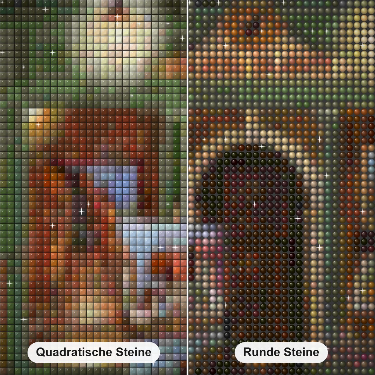 Die alte Galerie der Krähe - Kunst des Guido Borelli Diamond Painting Nahaufnahme mit quadratischen und runden Steinen