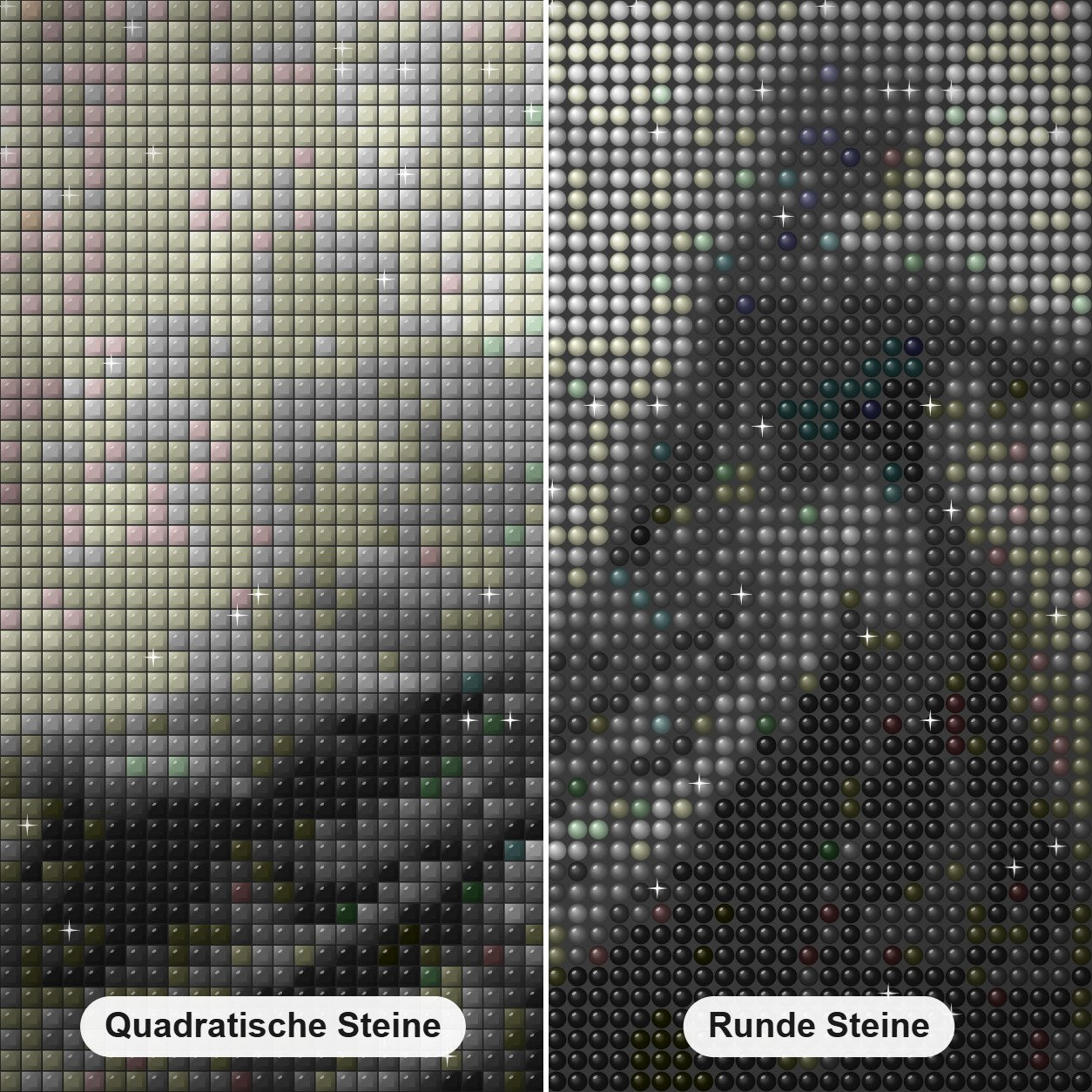 Die Königin der Dunkelheit Diamond Painting Nahaufnahme mit quadratischen und runden Steinen