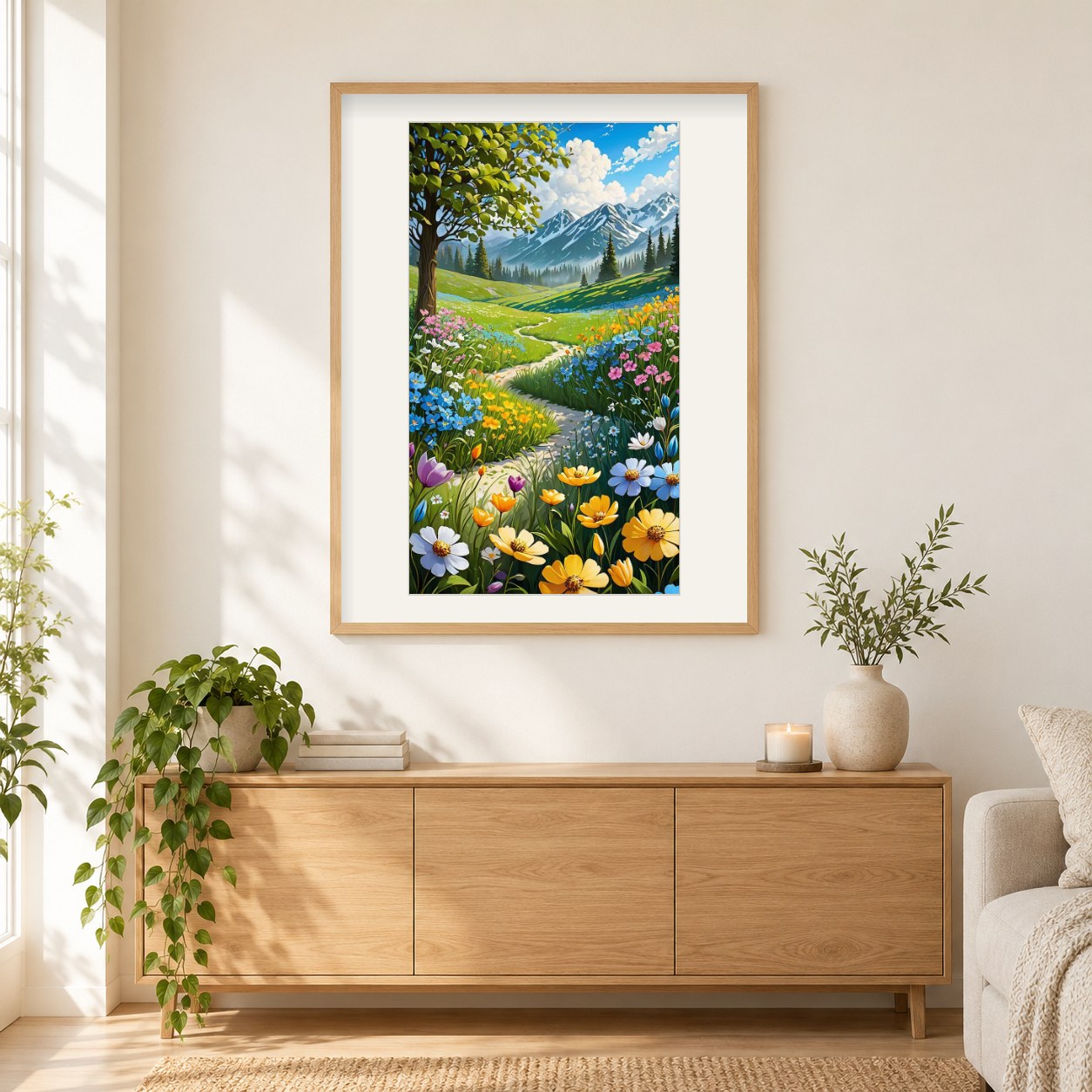 Die Ausstrahlung der magischen Landschaft als gerahmtes Diamond Painting im Wohnzimmer