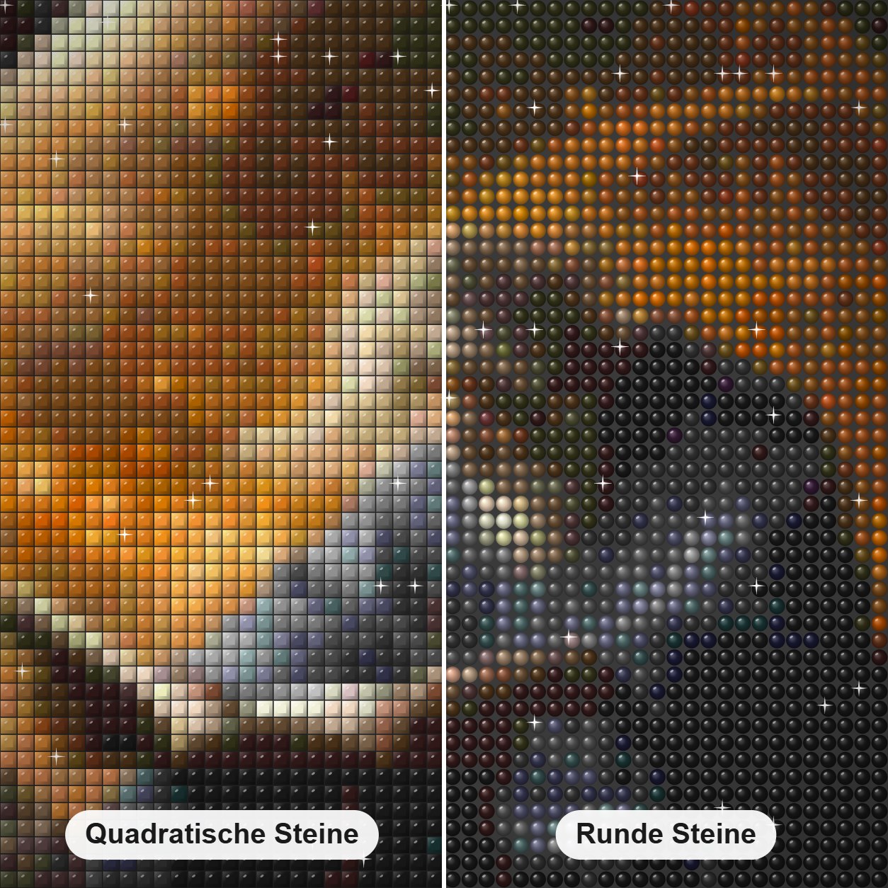 Die Geheimnisse des Zaubererlandes Diamond Painting Nahaufnahme mit quadratischen und runden Steinen